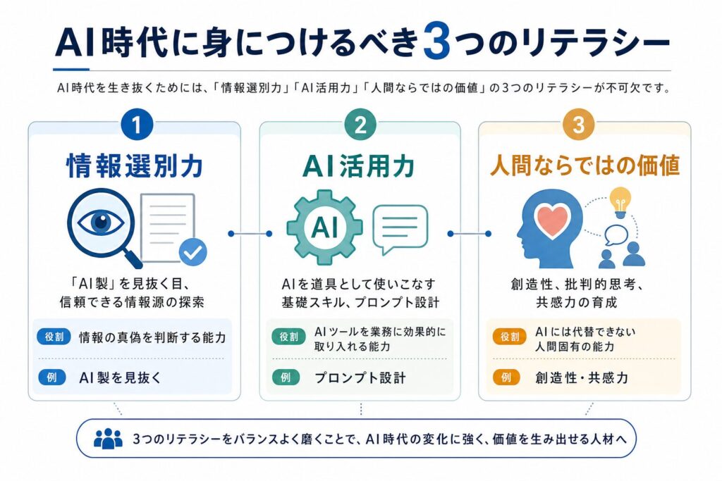 AI時代に必須の3つのリテラシーのイメージ画像