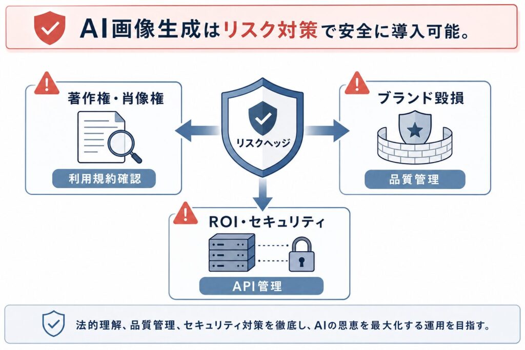 AI画像生成：企業導入のリスクと対策のイメージ画像