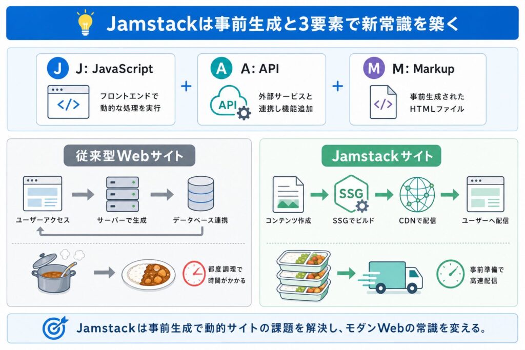 Jamstackの基本構造と従来サイトの比較
