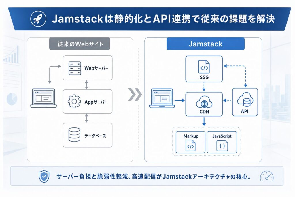 Jamstackと従来のWebサイトアーキテクチャ比較